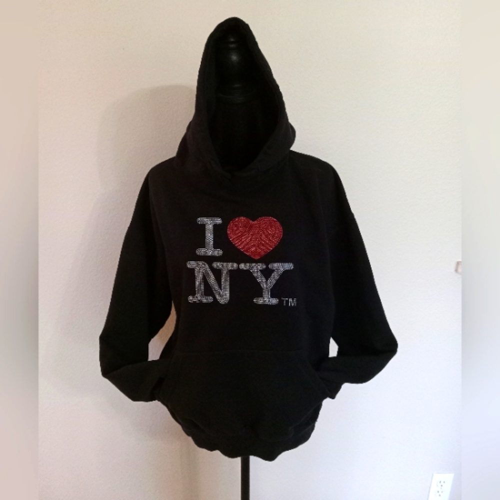I Love New York Black Hoodie Sweatshirt Officially Licensed State of NY Large